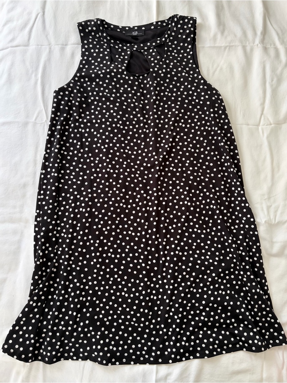 AGB Black and White Polka Dot Sleeveless Keyhole Swing Dress